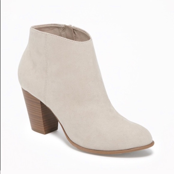 Shoes - Beige Blocked Heeled Booties